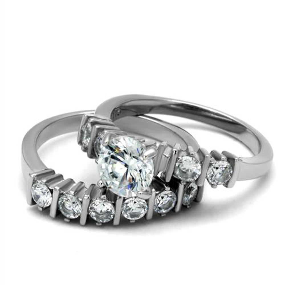 ARTK2869 Stainless Steel 2.38 Ct Round Cut Cz Women's Engagement Wedding Ring Band Set